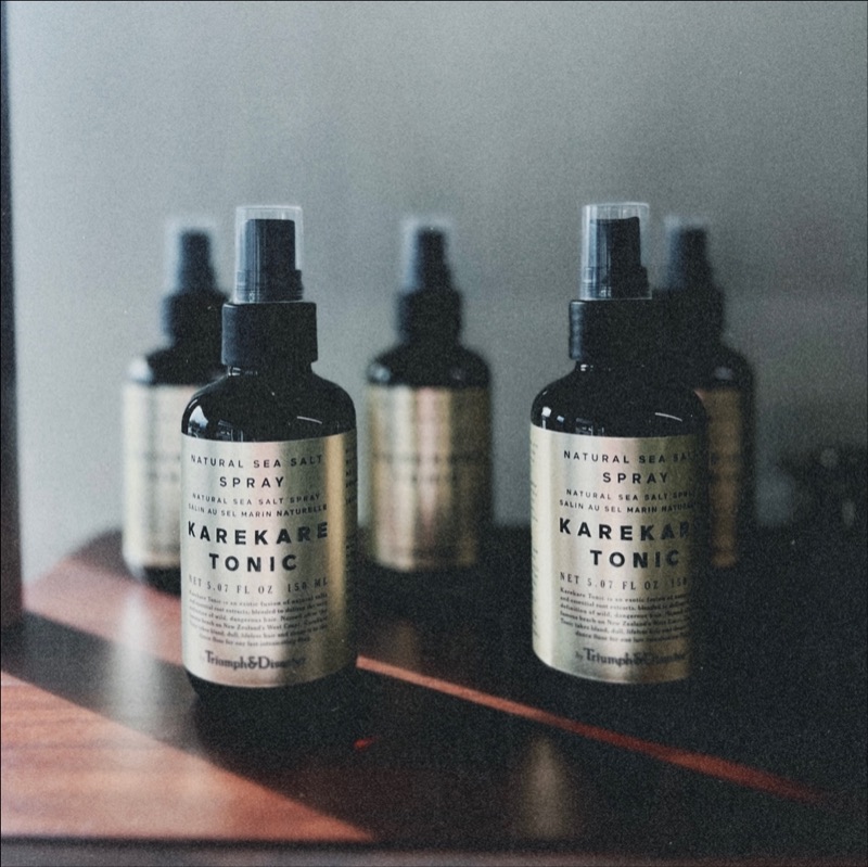 Karekare Tonic natural sea salt spray bottles lined up on the counter